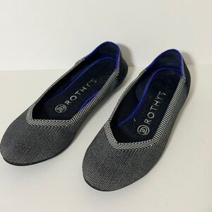 Rothy's The Flat Cloud Grey Birdseye Round Toe Ballet Black/White Women's 6